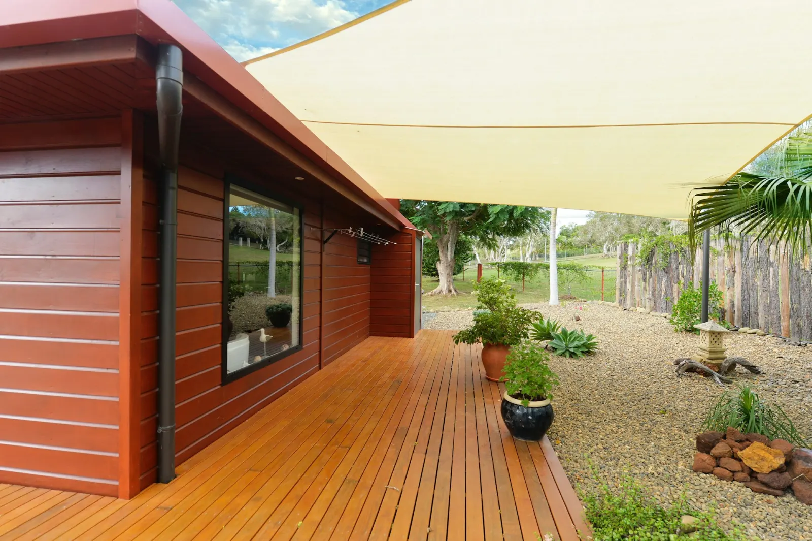 Timber decking extending an outdoor entertaining space